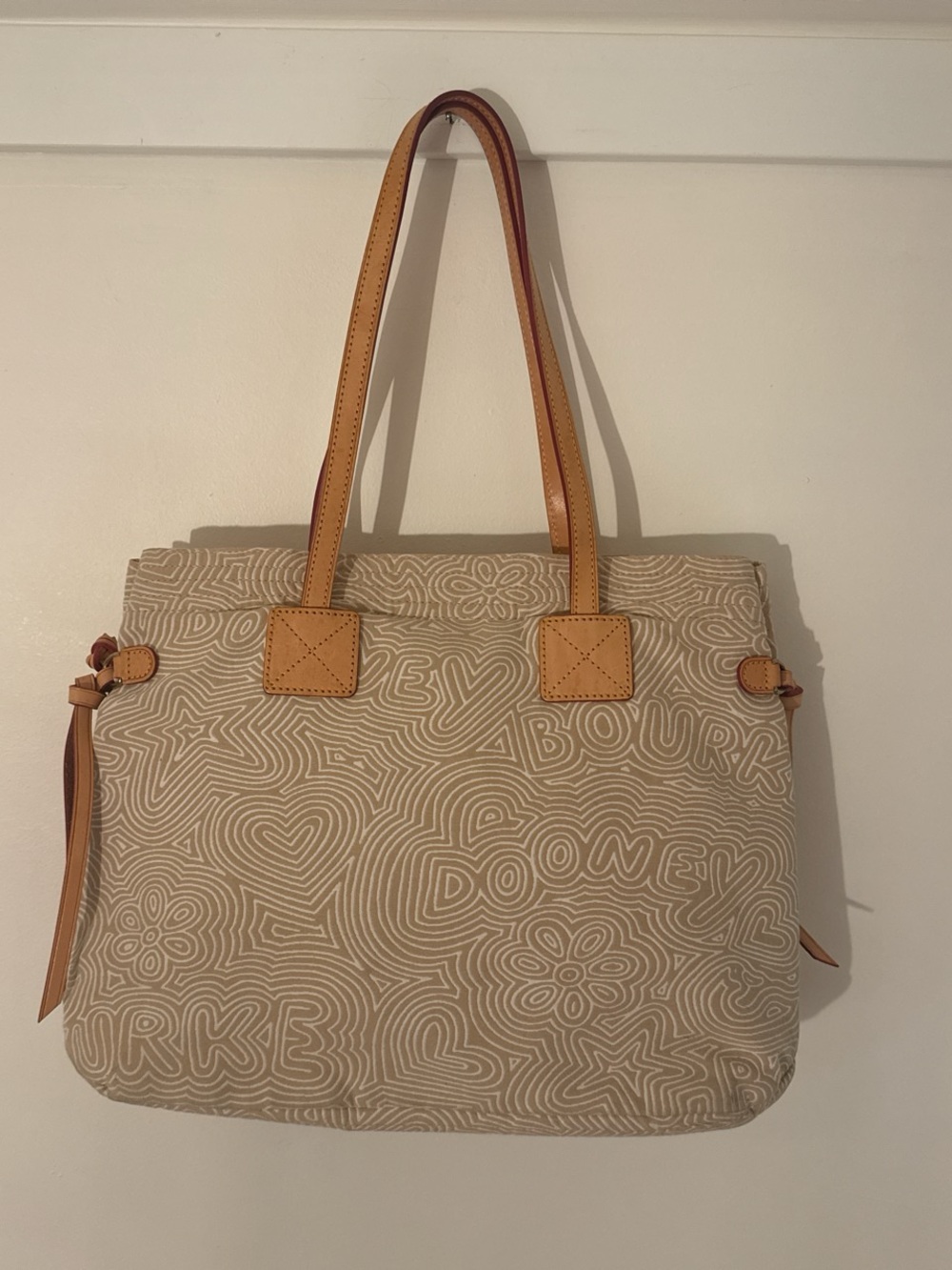 Dooney & Bourke Beige Canvas Tote with Tan Leather Handles